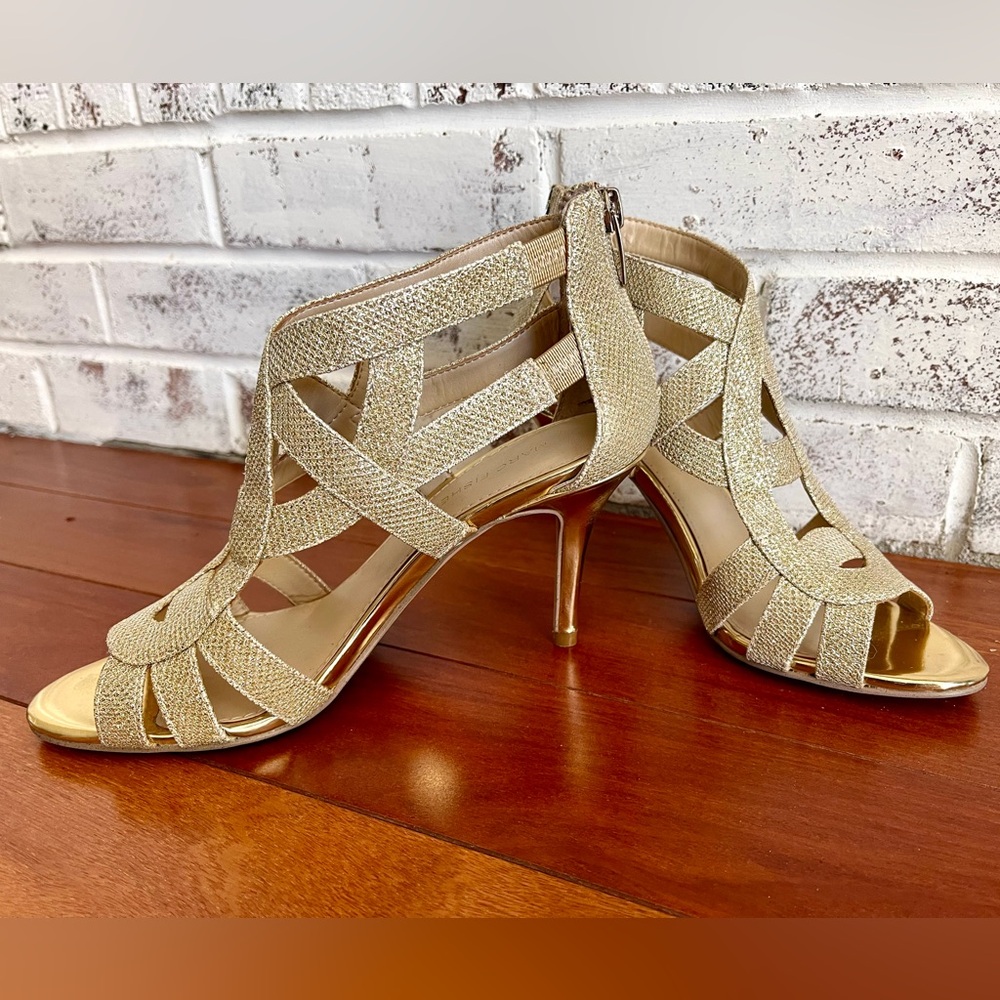 Marc Fisher Metallic Gold Strappy Heeled Sandals